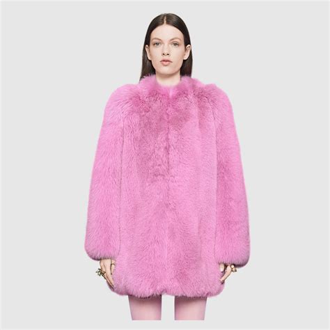 gucci fur coat pink|Floral print silk viscose jacket in pink .